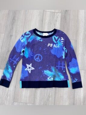 Brodie Cashmere round neck peace star graffiti graphics sweater XS purple blue